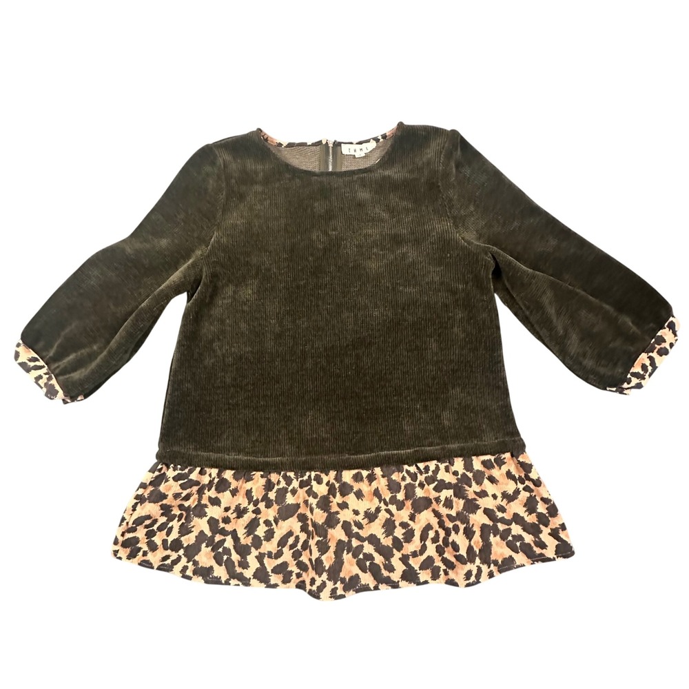 NWOT THML Women's Small Forest‎ Green and Leopard Corduroy Top